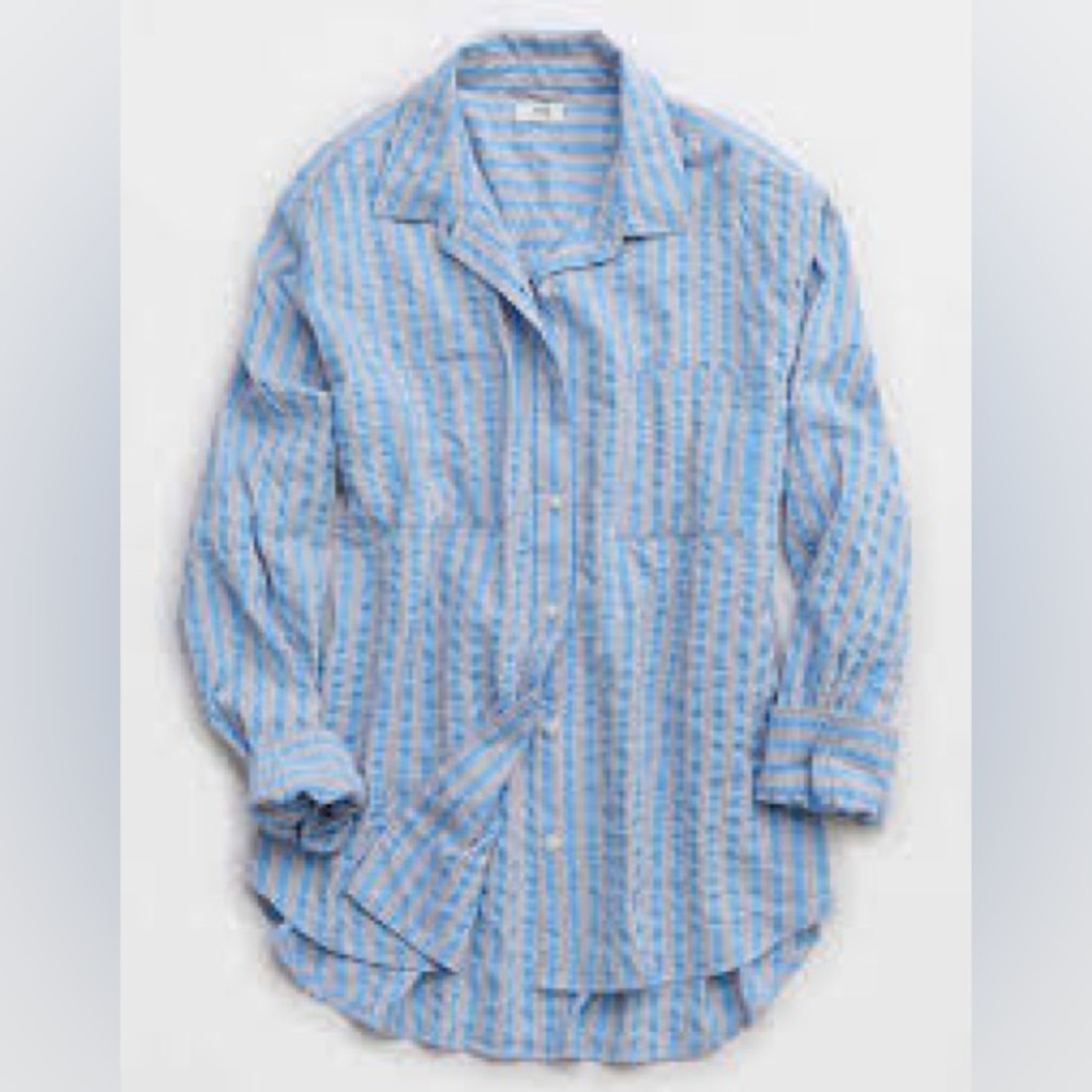 aerie Blue and White Striped Button-Down Shirt